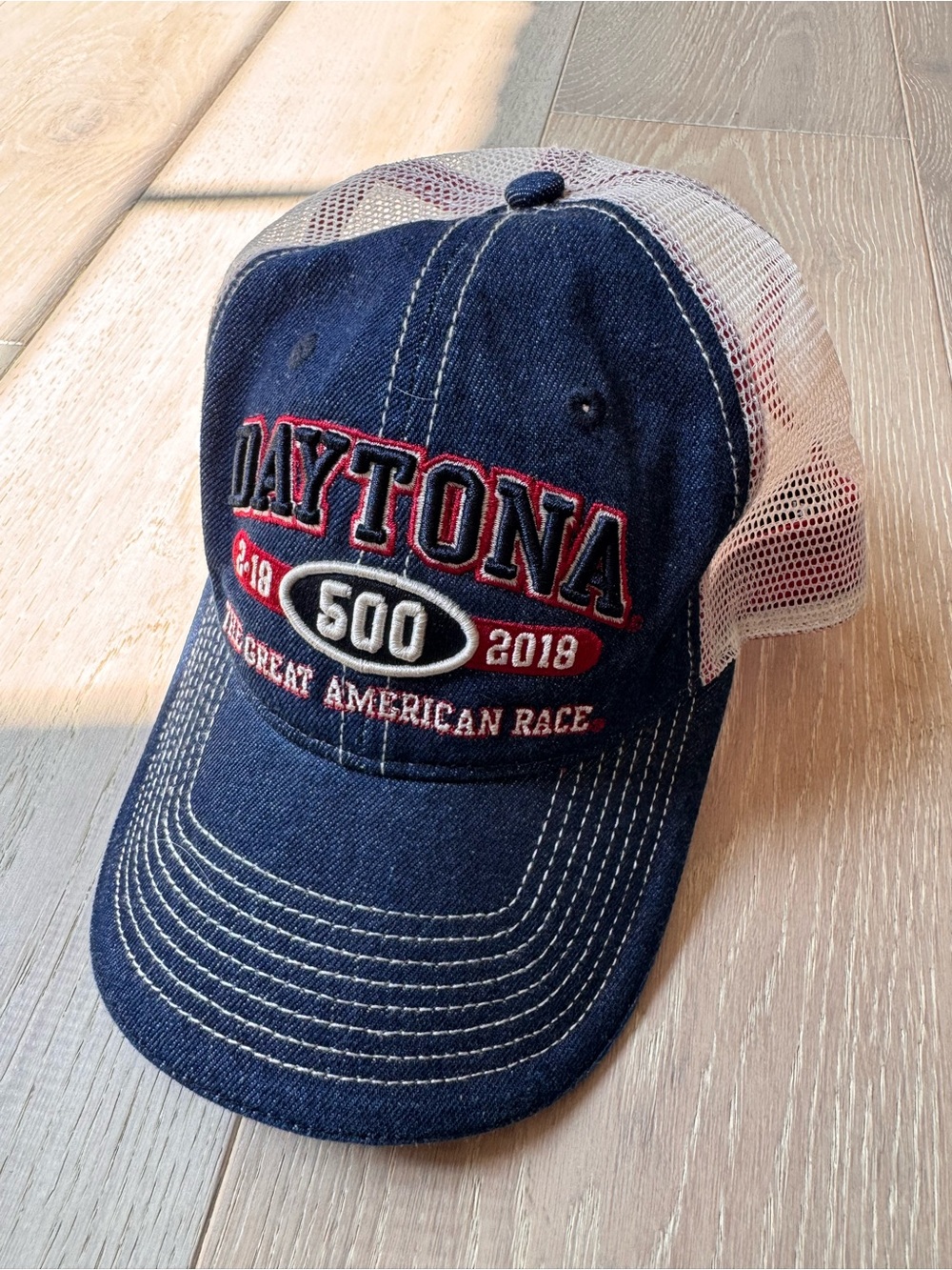 Daytona 500 Embroidered Trucker Hat - Navy & White, 60th Anniversary
